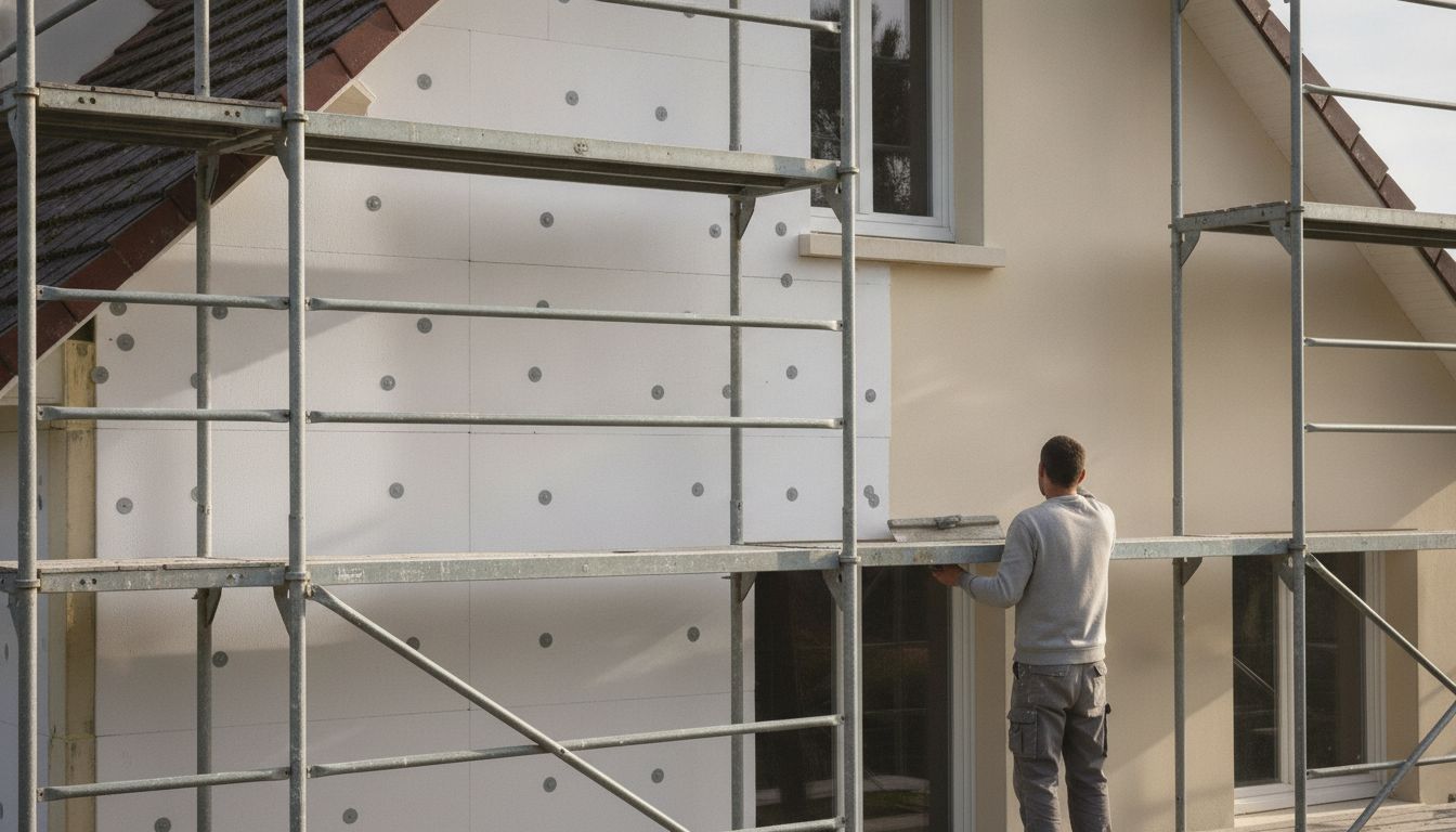 Chantier d'isolation thermique par l'extérieur sur une maison individuelle