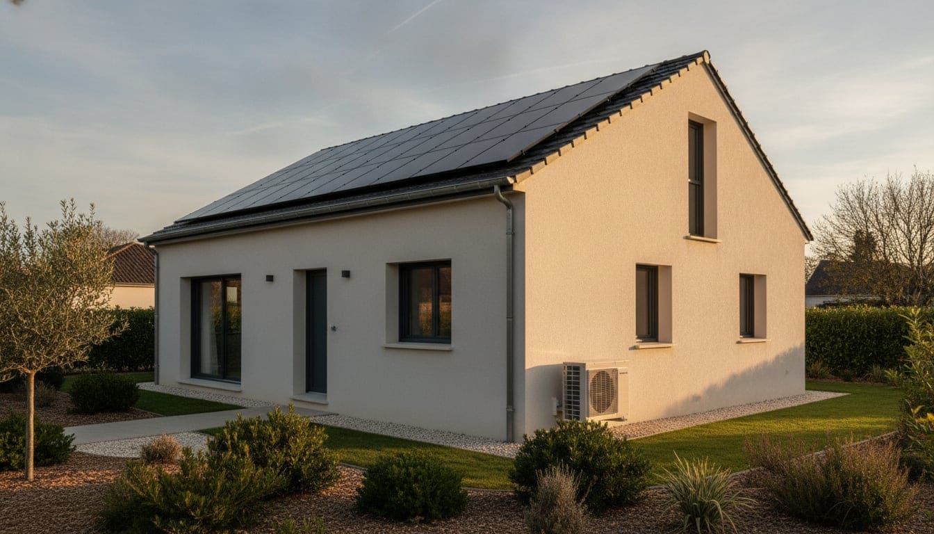Maison après rénovation énergétique complète : isolation extérieure, menuiseries, photovoltaïque et pompe à chaleur